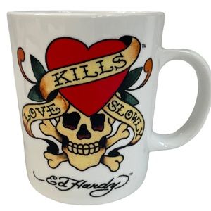 ED HARDY Coffee Mug Love Kills Slowly With Skull Tattoo Eagle